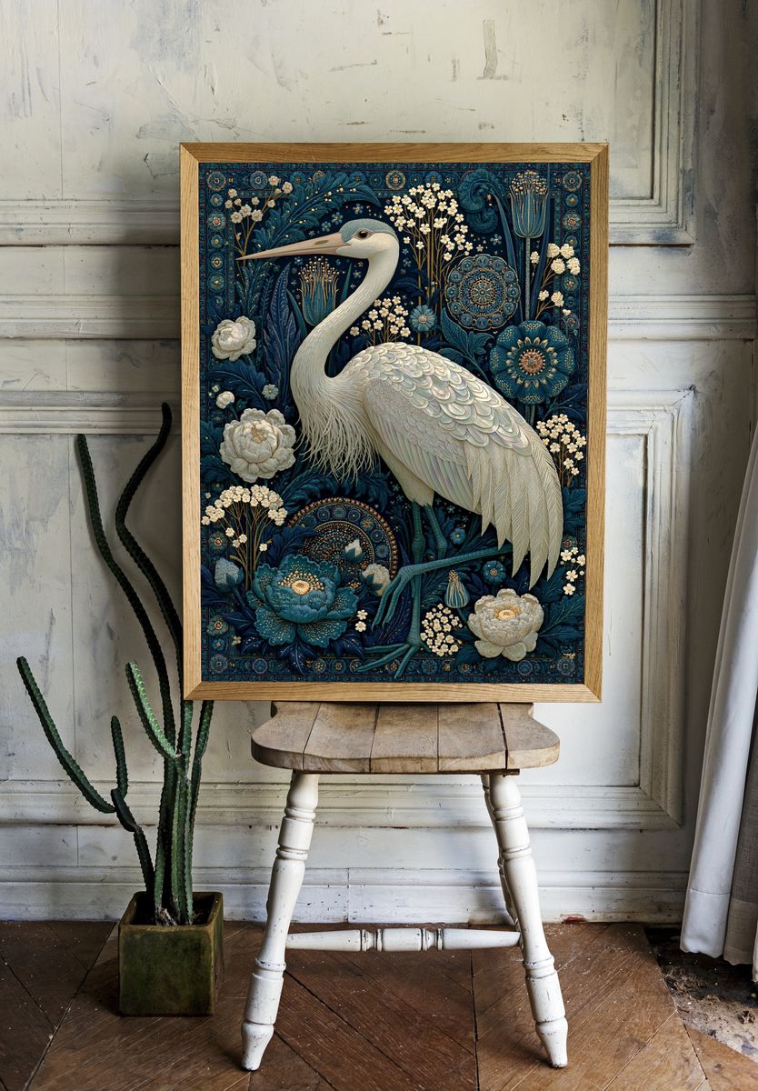 Heron Floral Tapestry Poster. — room view 1
