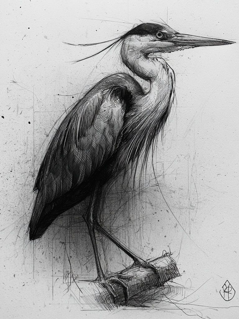 Heron Sketch Illustration Poster. poster detail