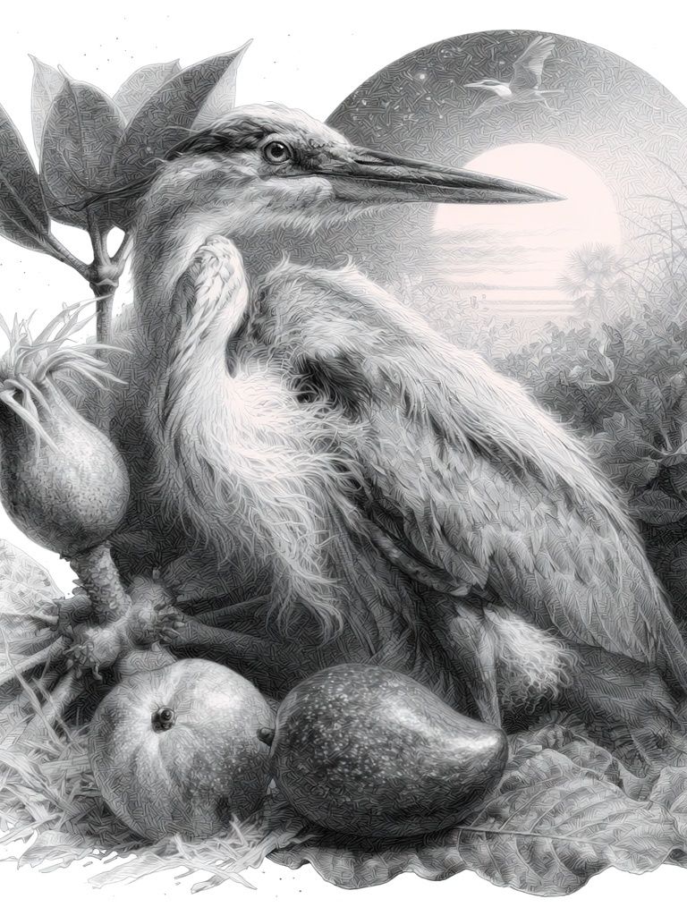 Heron Still Life Illustration Print. poster — animals art