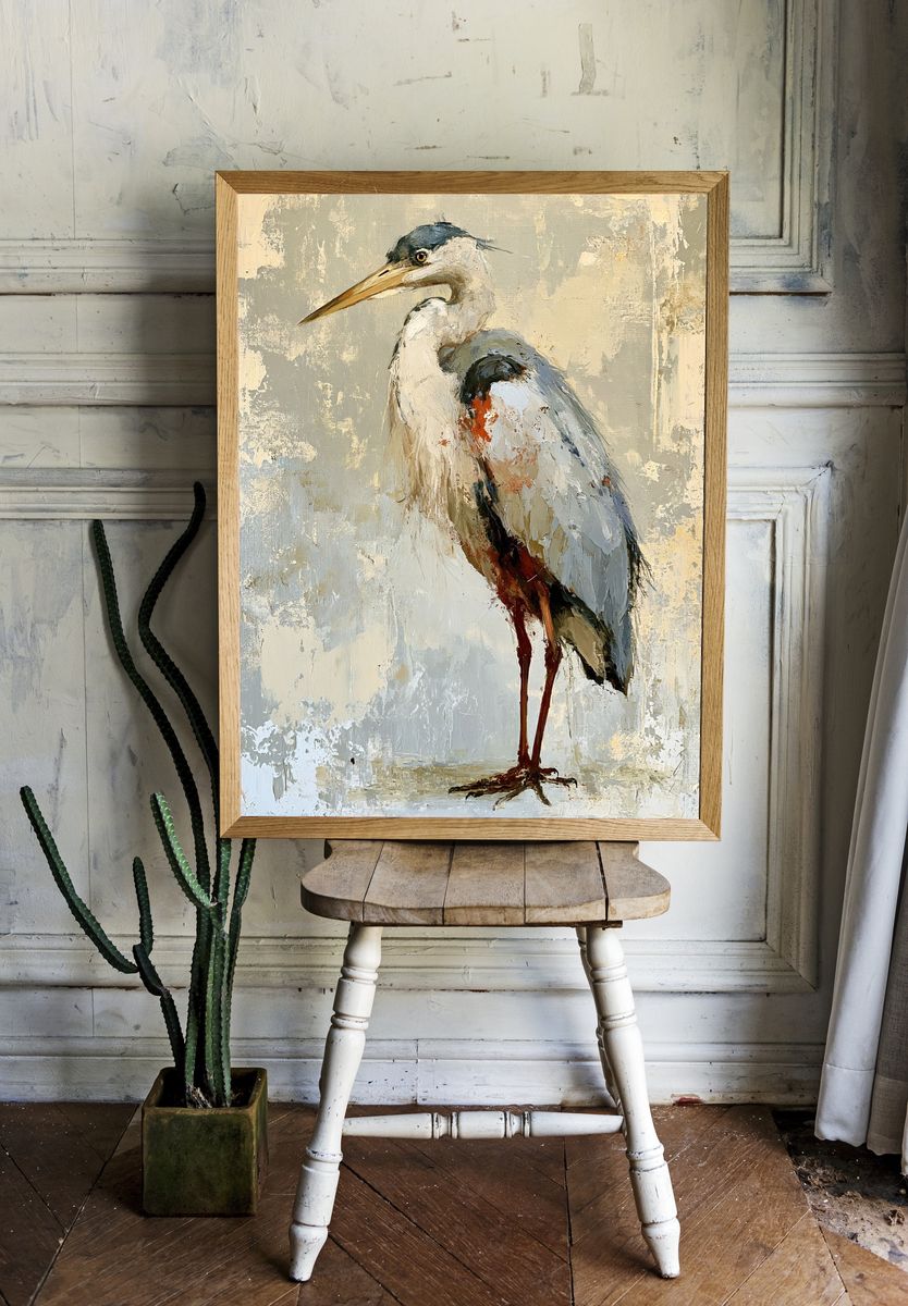 Heron Portrait Illustration Poster. — room view 1