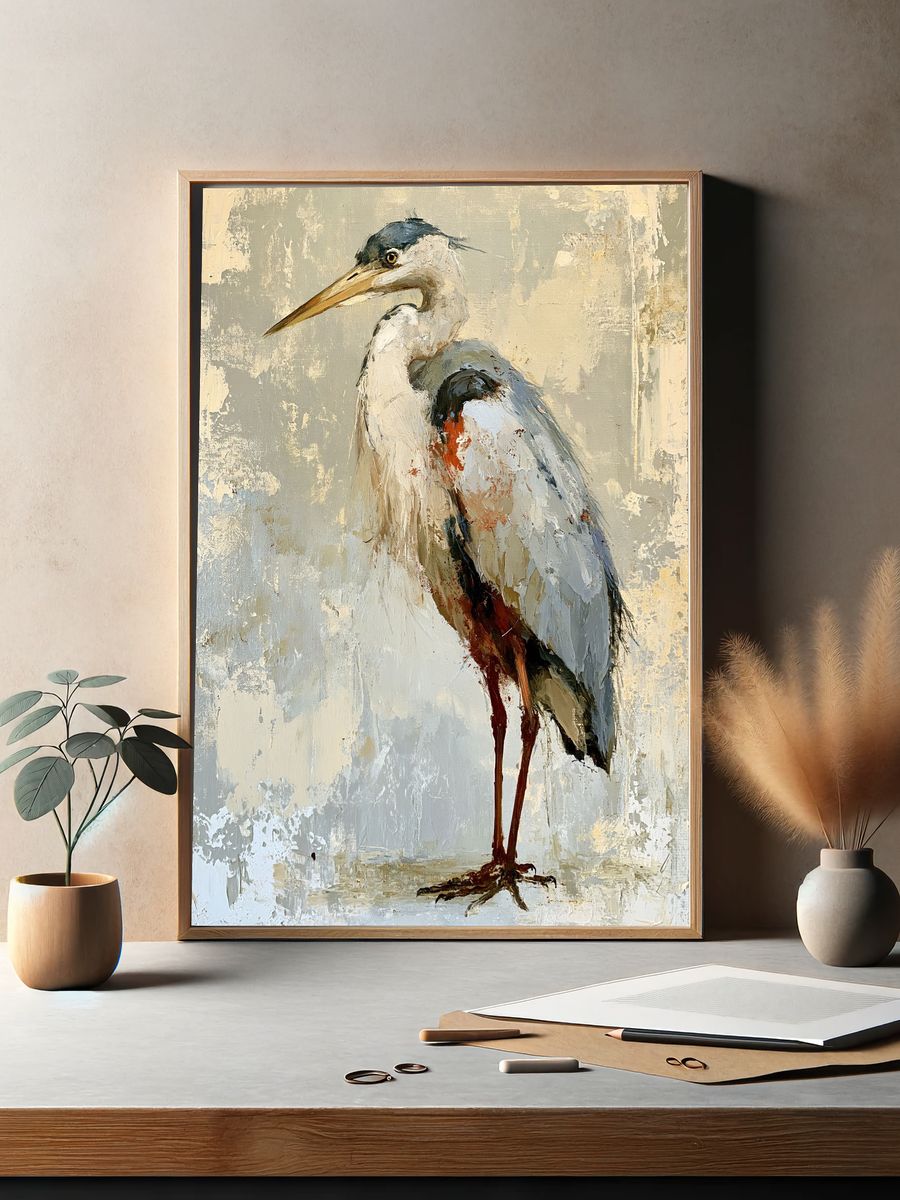 Heron Portrait Illustration Poster. — room view 2
