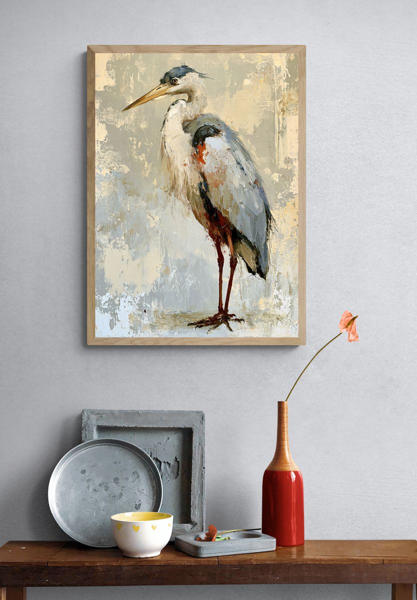 Heron Portrait Illustration Poster. — room view 3