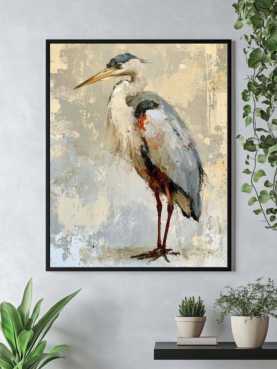 Heron Portrait Illustration Poster. — room view 4