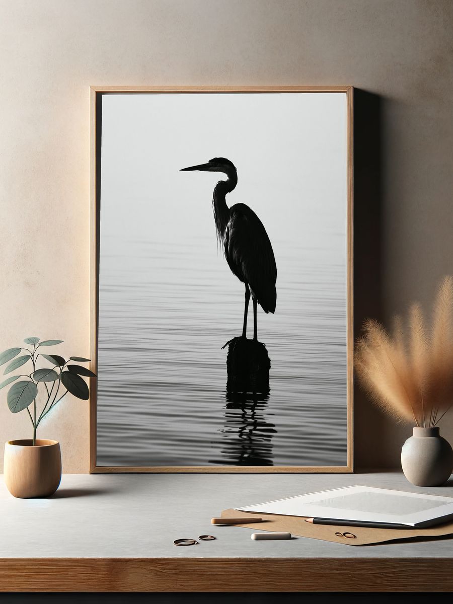 Heron Silhouette Photography Poster. — room view 2