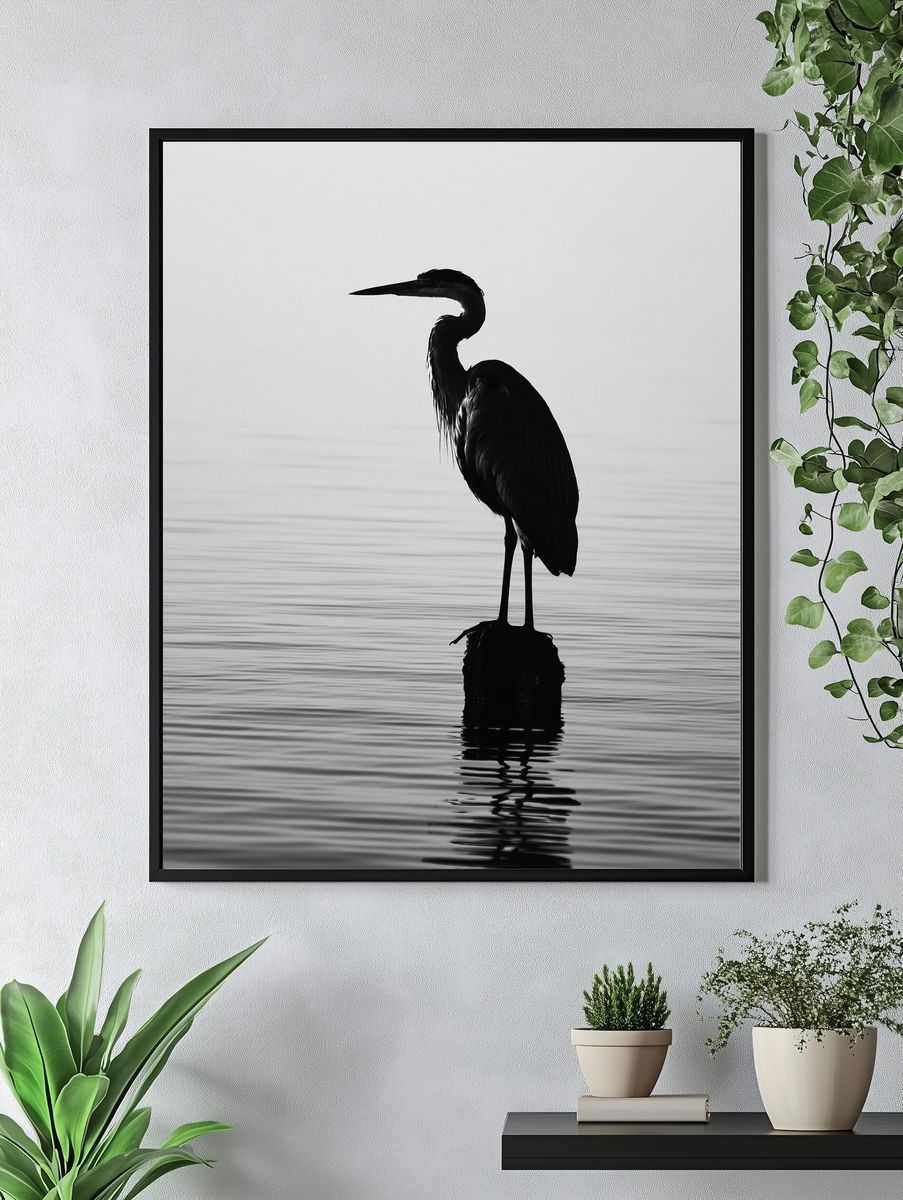 Heron Silhouette Photography Poster. — room view 4