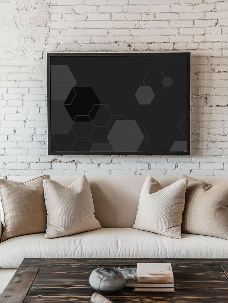 Black gray hexagon geometric pattern room preview