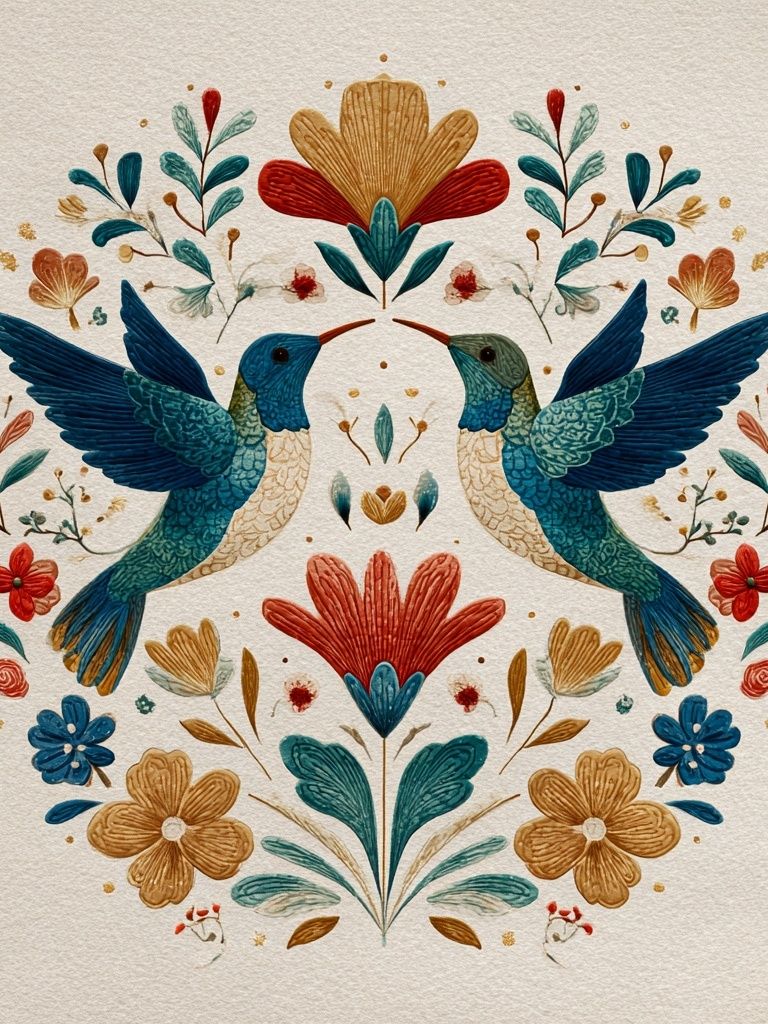 Hummingbirds and Flowers — Illustration Print. poster detail