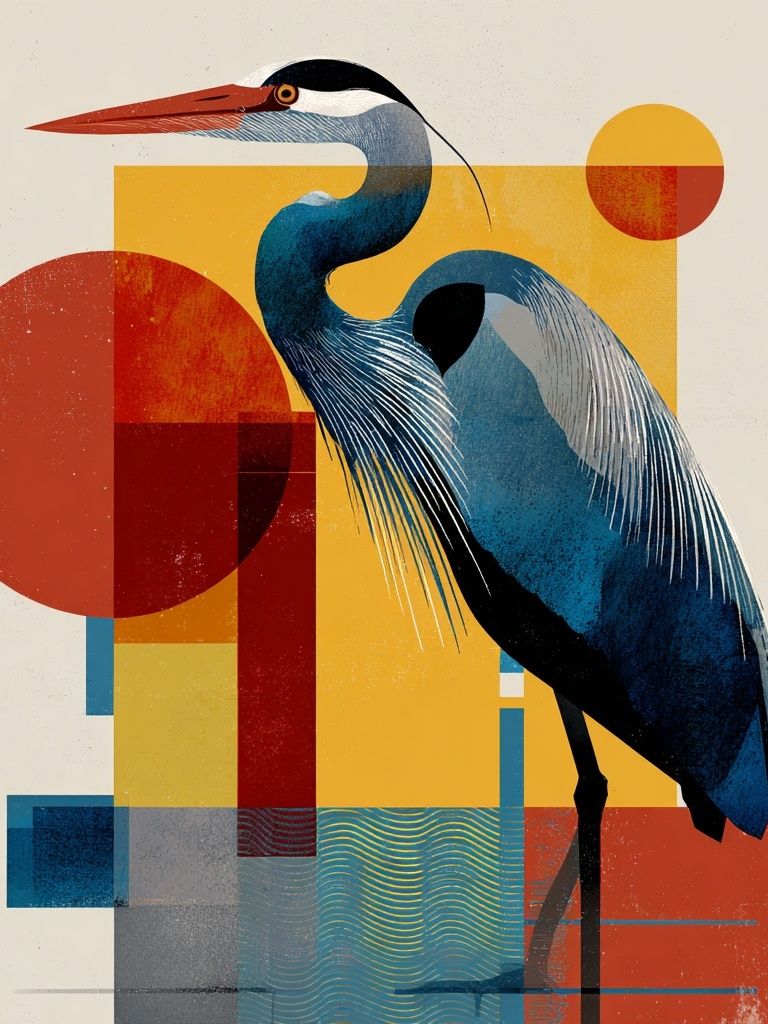 Heron Geometric Art Print. poster — illustration art