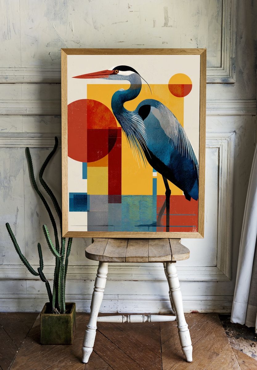 Heron Geometric Art Print room preview
