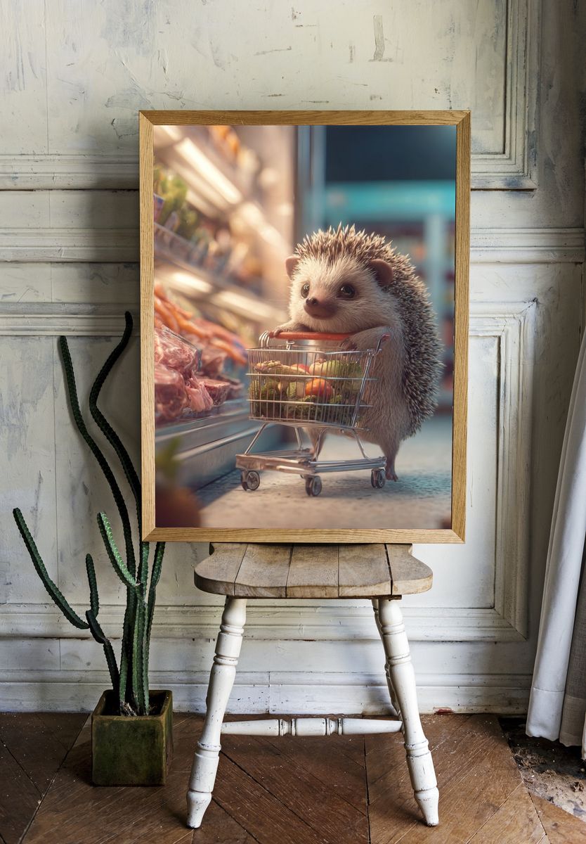 Hedgehog Grocery Run Illustration Poster. room preview