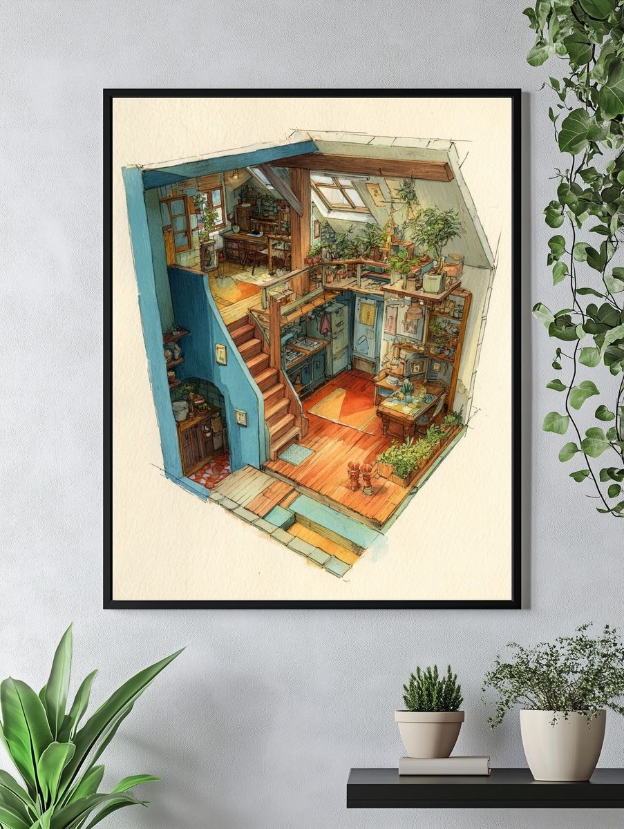 Cozy Home Interior Illustration Poster. — room view 4