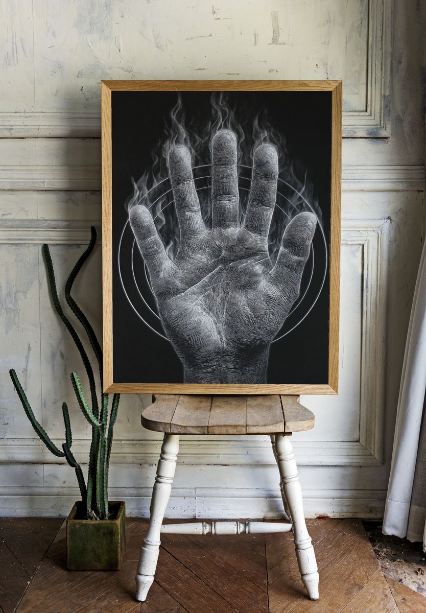 Hand in Flames — Fine Art Print room preview