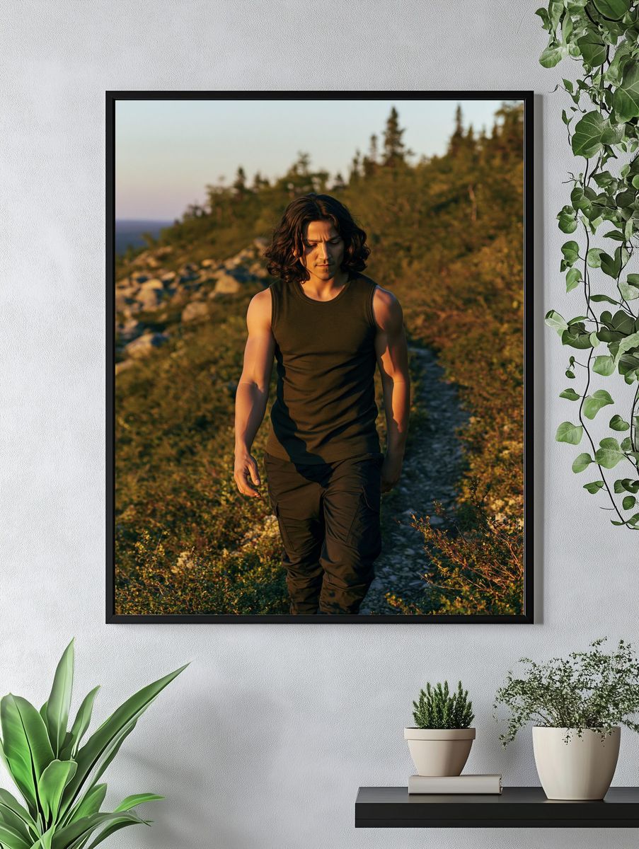 Hiker at Golden Hour Photography Poster. — room view 4