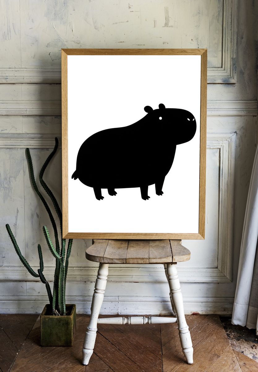 Cute Hippo Silhouette Print. — room view 1