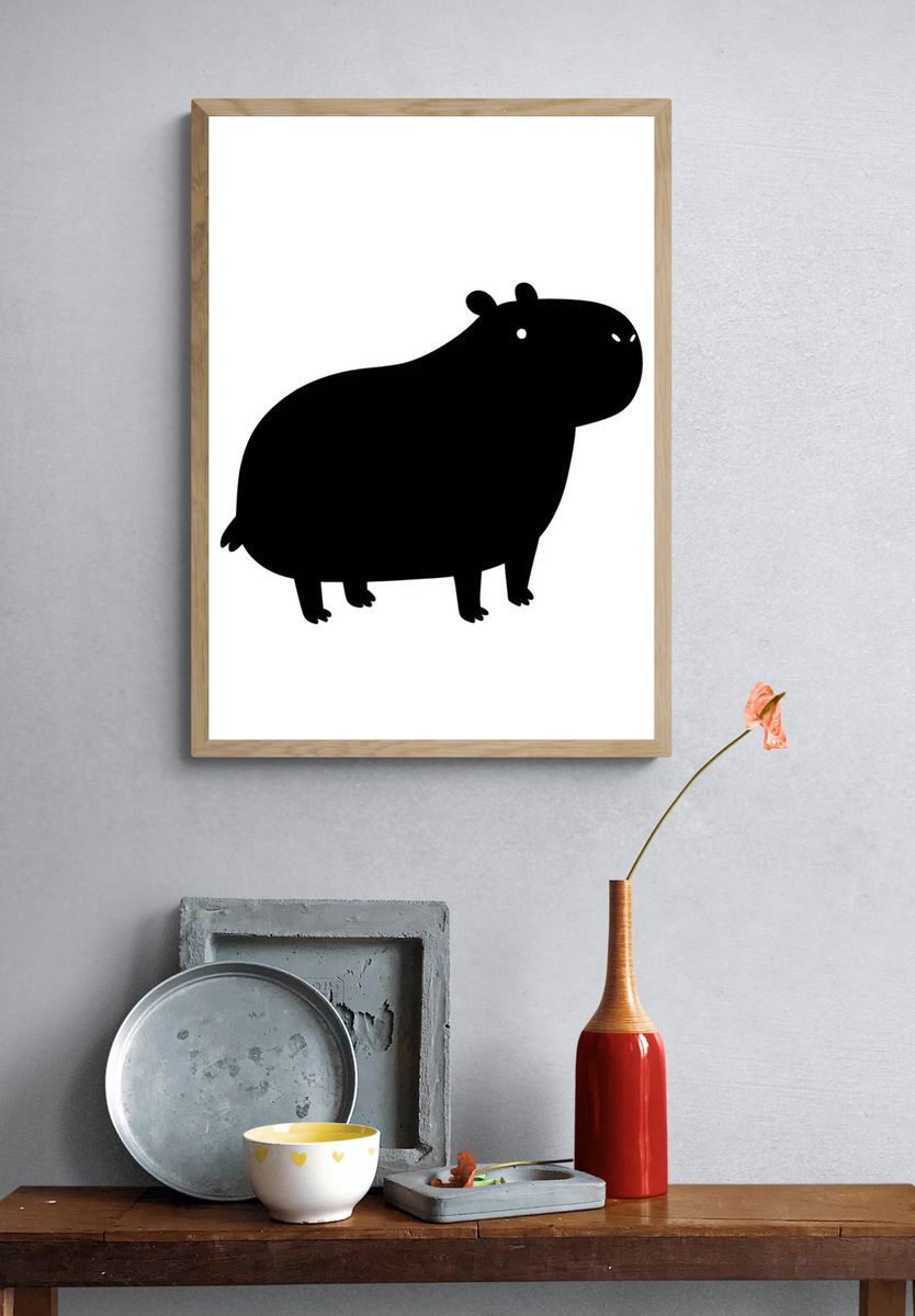 Cute Hippo Silhouette Print. — room view 3
