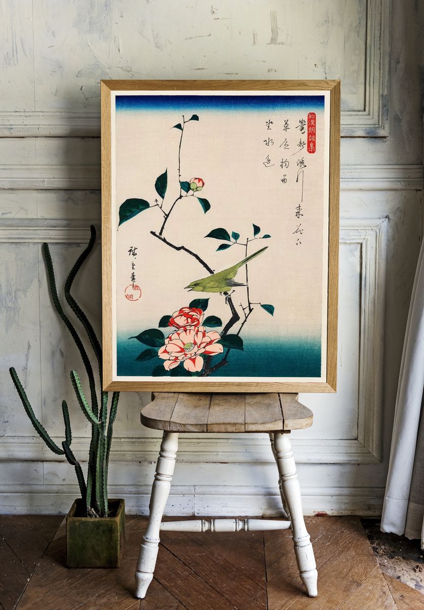 ukiyo-e illustration, Camellia Nightingale Utagawa. room preview