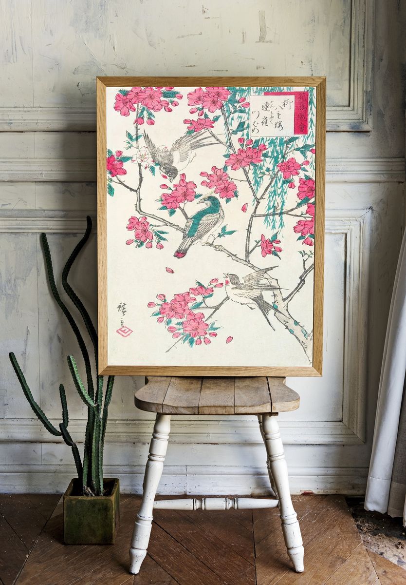 Willow, Cherry Blossoms, Sparrows Swallow. — room view 1