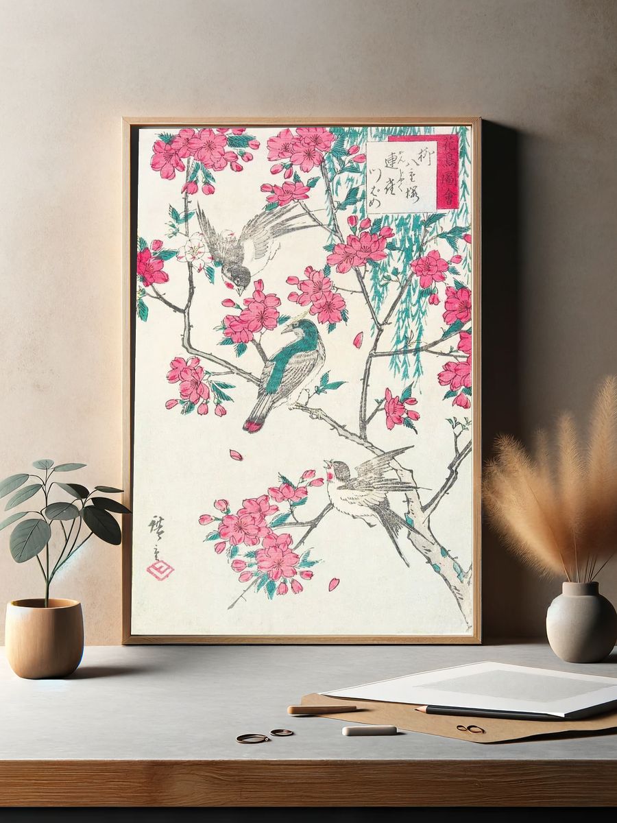 Willow, Cherry Blossoms, Sparrows Swallow. — room view 2