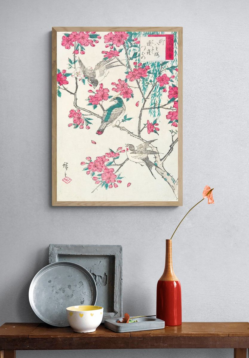 Willow, Cherry Blossoms, Sparrows Swallow. — room view 3