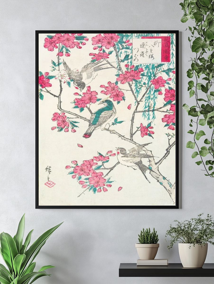 Willow, Cherry Blossoms, Sparrows Swallow. — room view 4