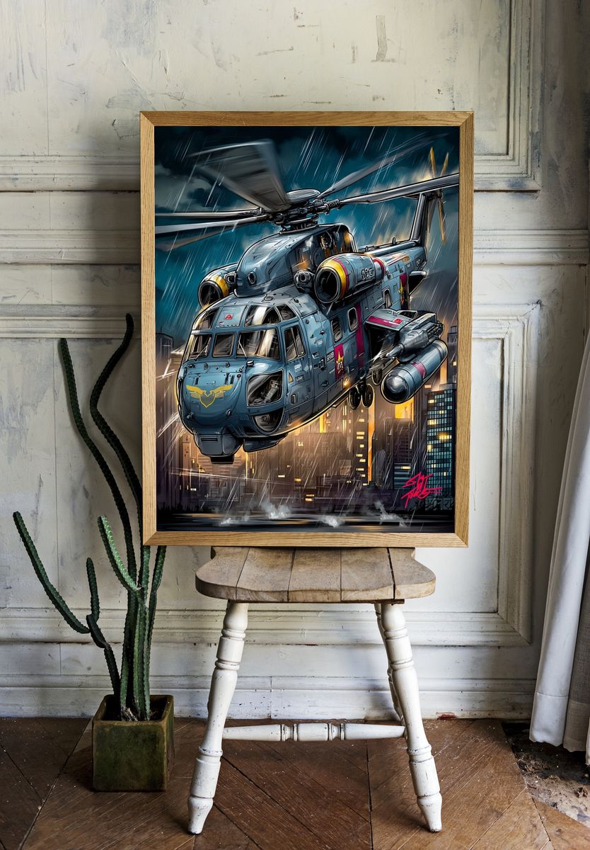 Storm Rescue Helicopter Digital Art Poster room preview