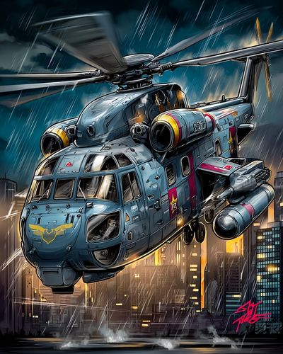 Storm Rescue Helicopter Digital Art Poster. poster print