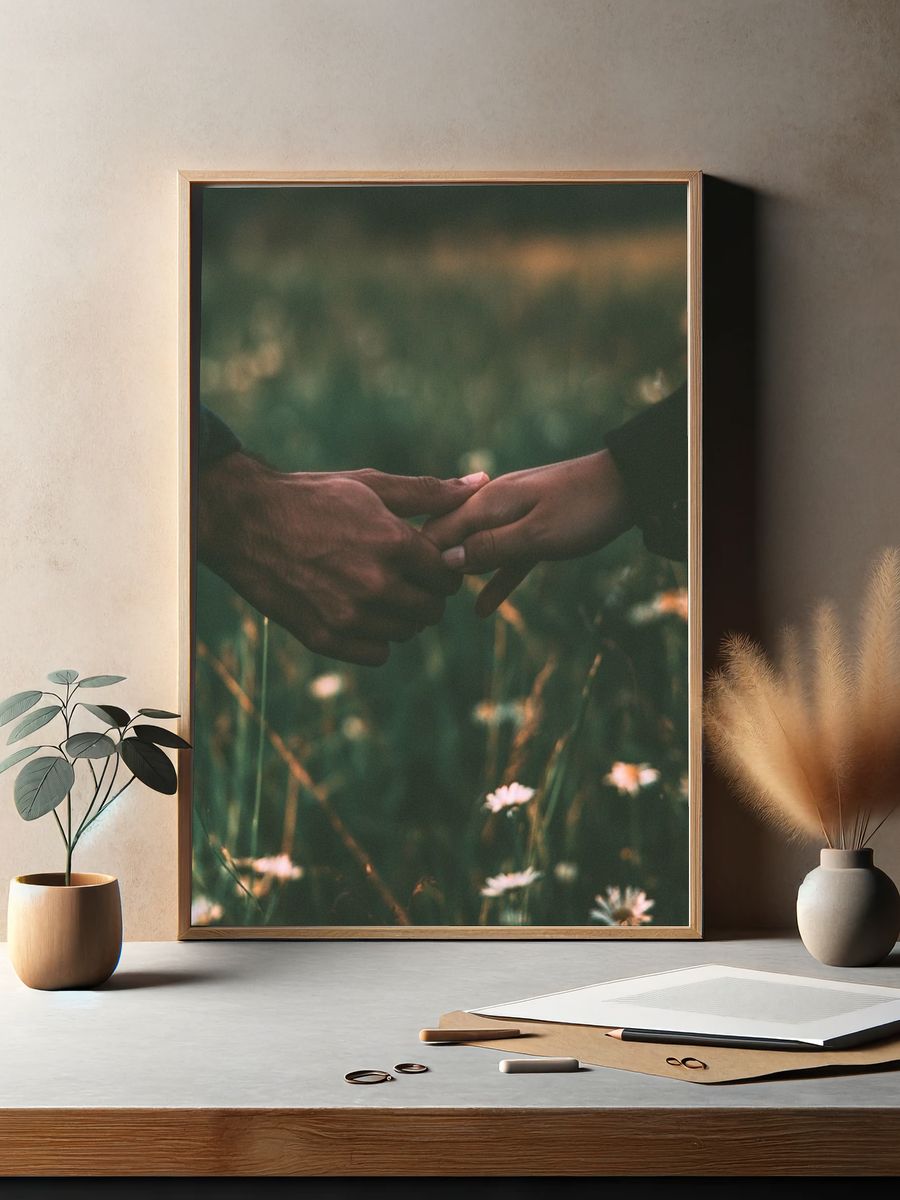 Hands in Meadow Photography Poster. — room view 2