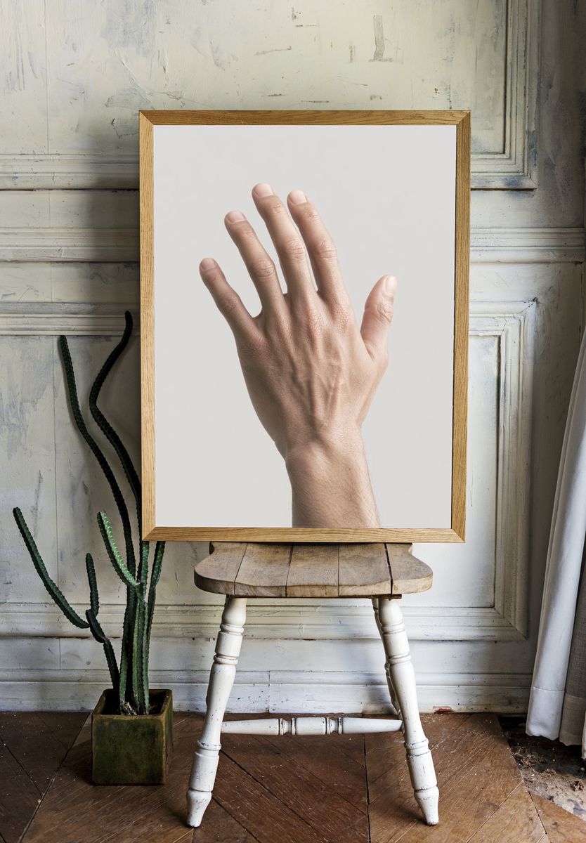 Floating Hand Minimalist Photography Print. room preview