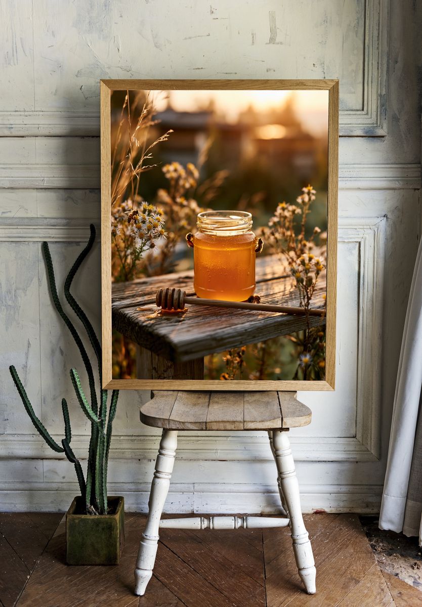 Golden Honey Jar Photography Poster. — room view 1