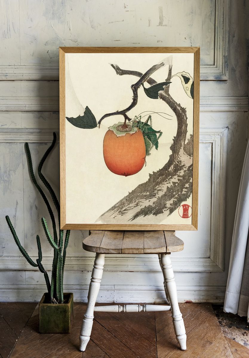 Kakivrucht met Sprinkhaan by Katsushika Hokusai (1890) — Art Print room preview