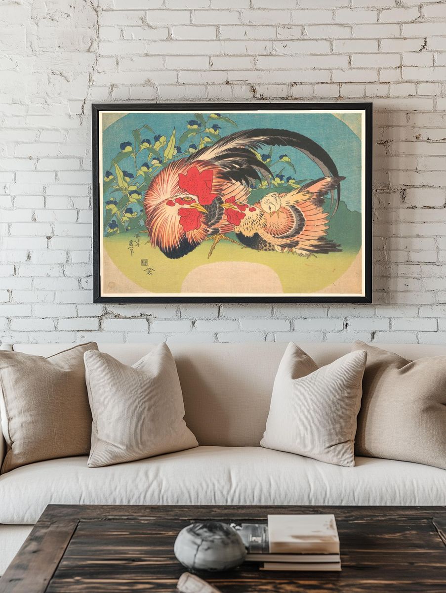 Rooster, Hen and Chicken — Art Print room preview