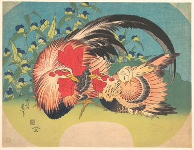 Rooster, Hen and Chicken — Art Print. poster