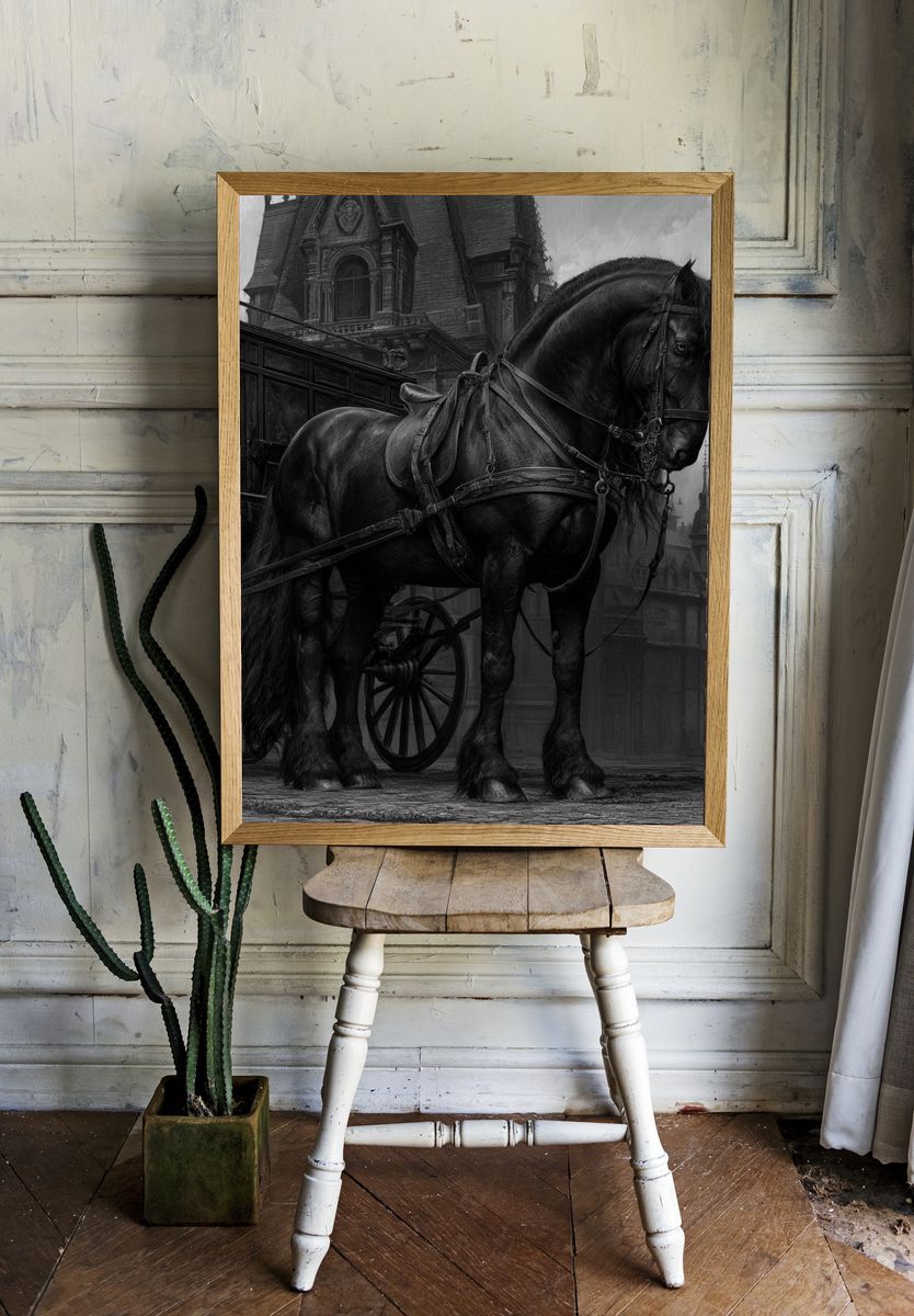 Black Horse Carriage Photography Poster. — room view 1