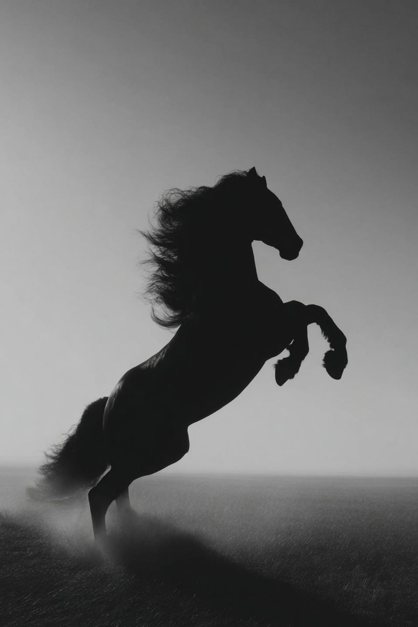 Rearing Horse Black-White Poster. poster detail