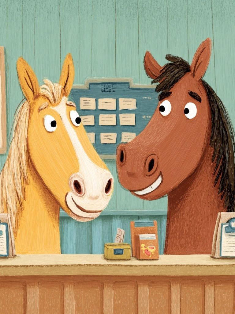 Friendly Horses Illustration Poster. poster — illustration art