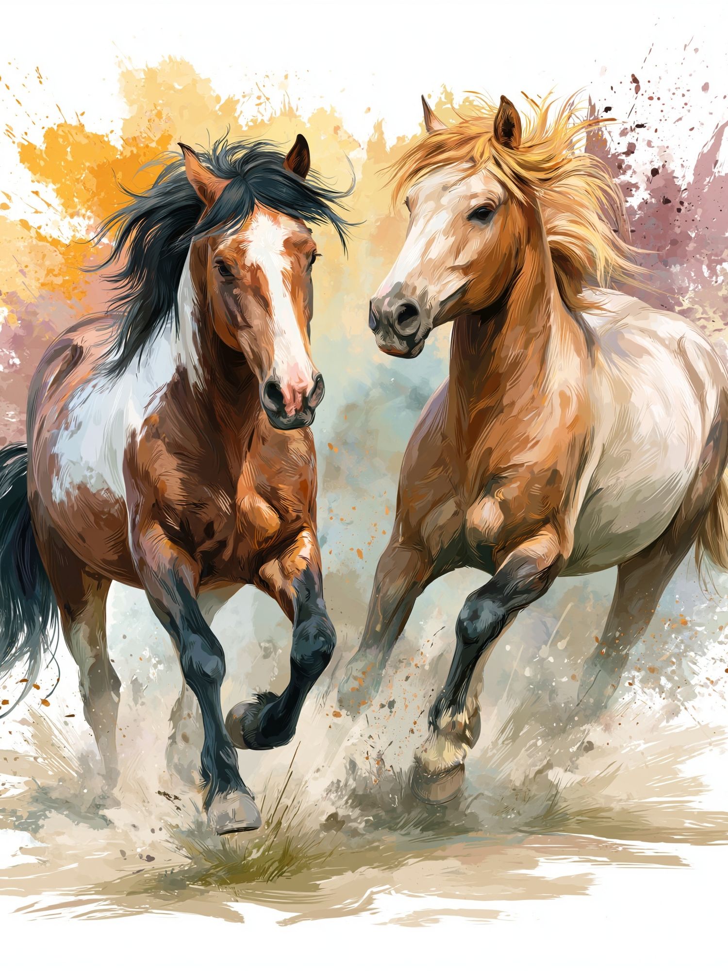 Galloping Horses Watercolor Poster. poster — animals art