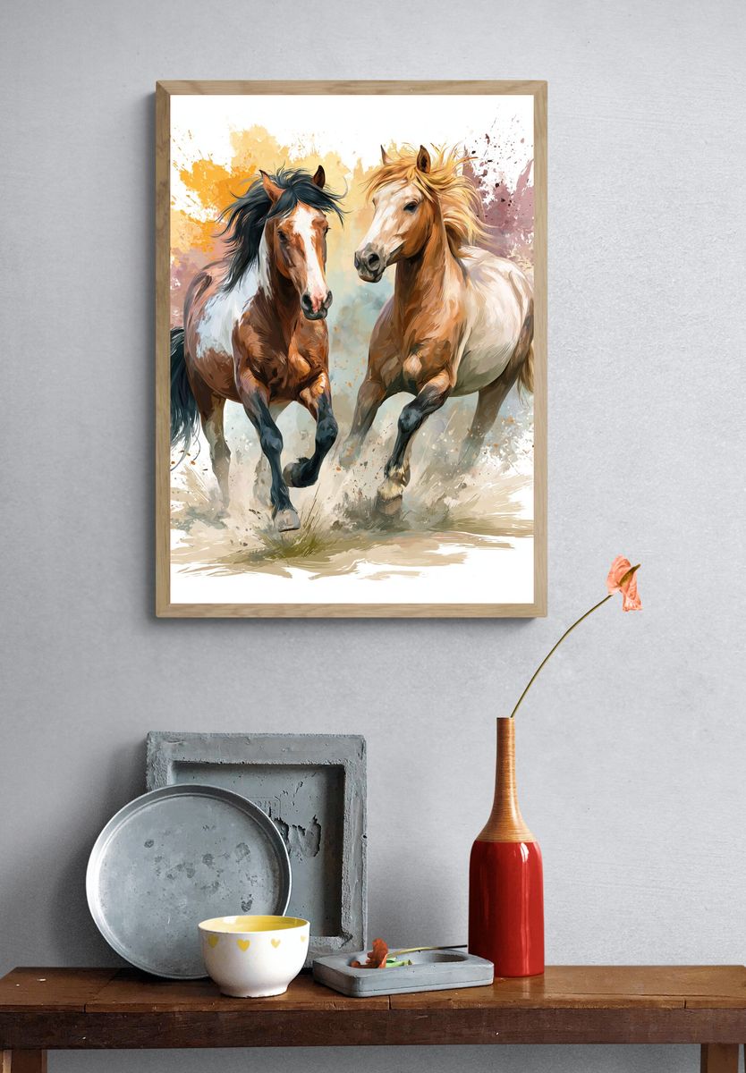 Galloping Horses Watercolor Poster. — room view 3