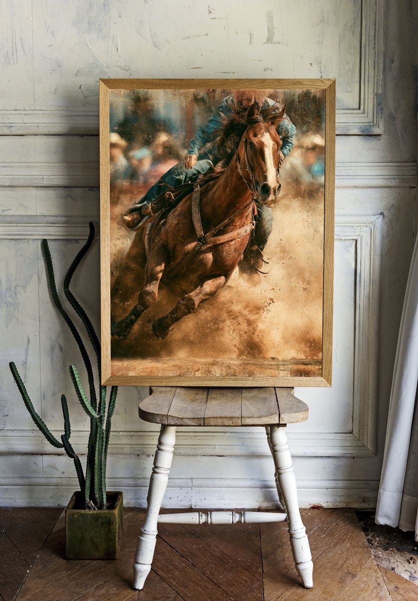 Cowboy Horse Racing Photography Poster. — room view 1