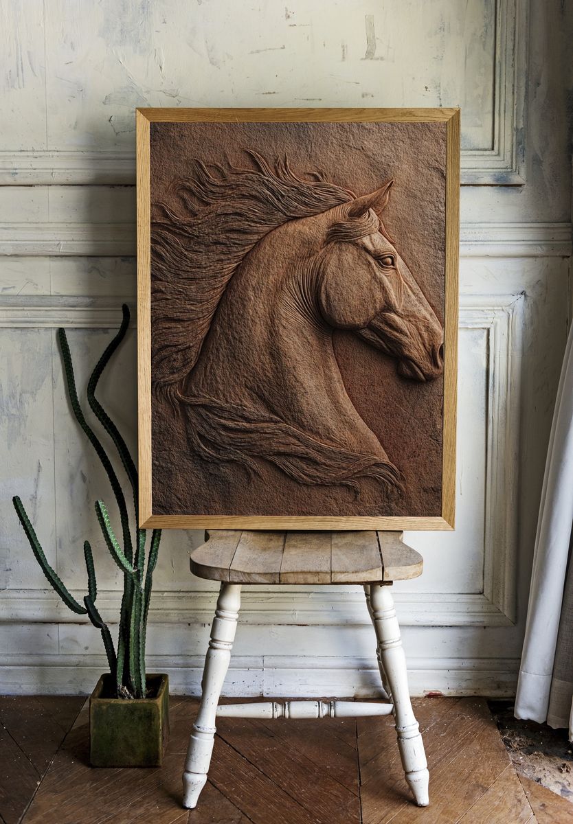 Horse Relief Sculpture Print room preview