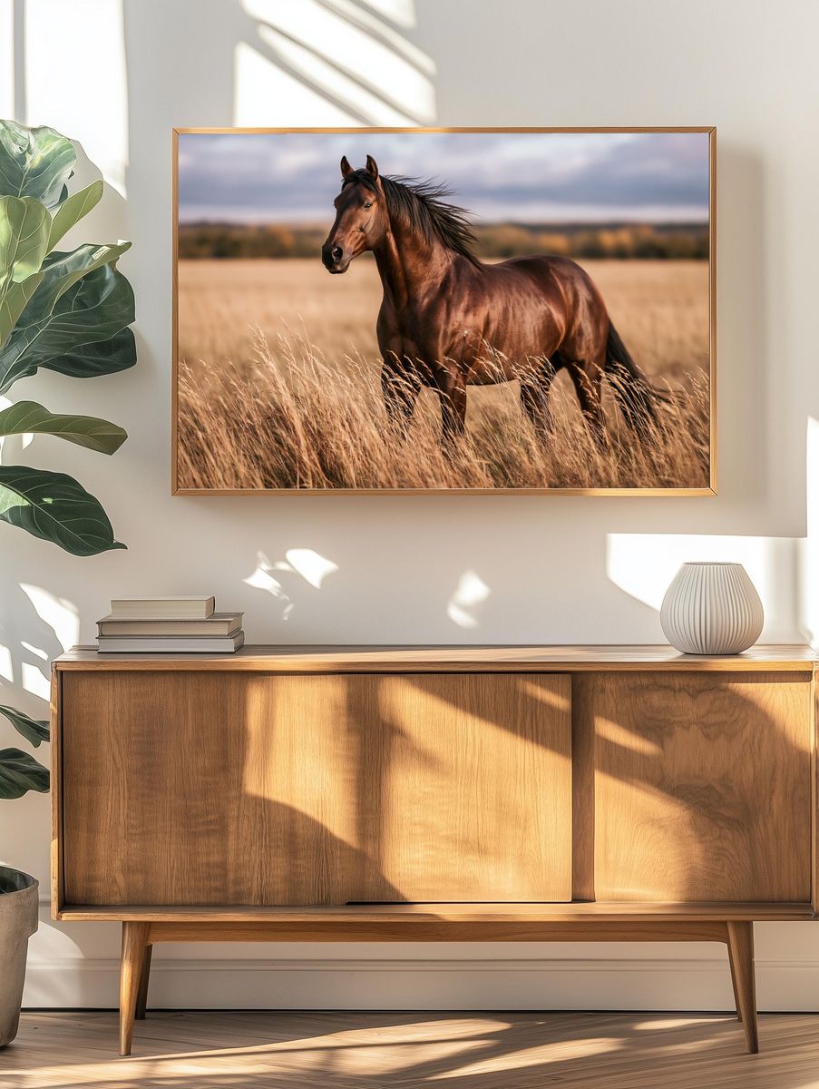Majestic Horse in Meadow Photography Poster. — room view 3