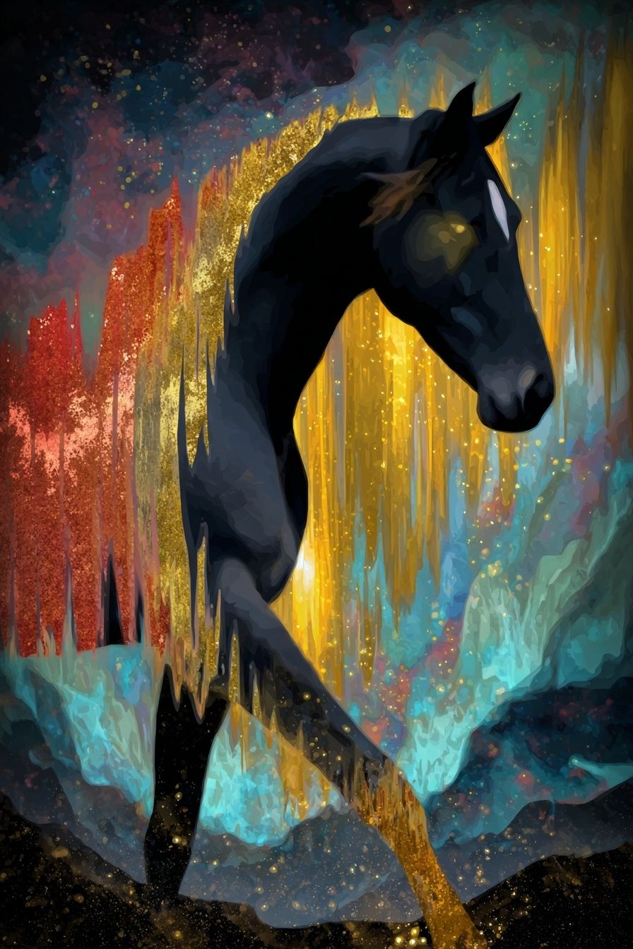 Black Horse Dreamscape Illustration Poster. poster detail