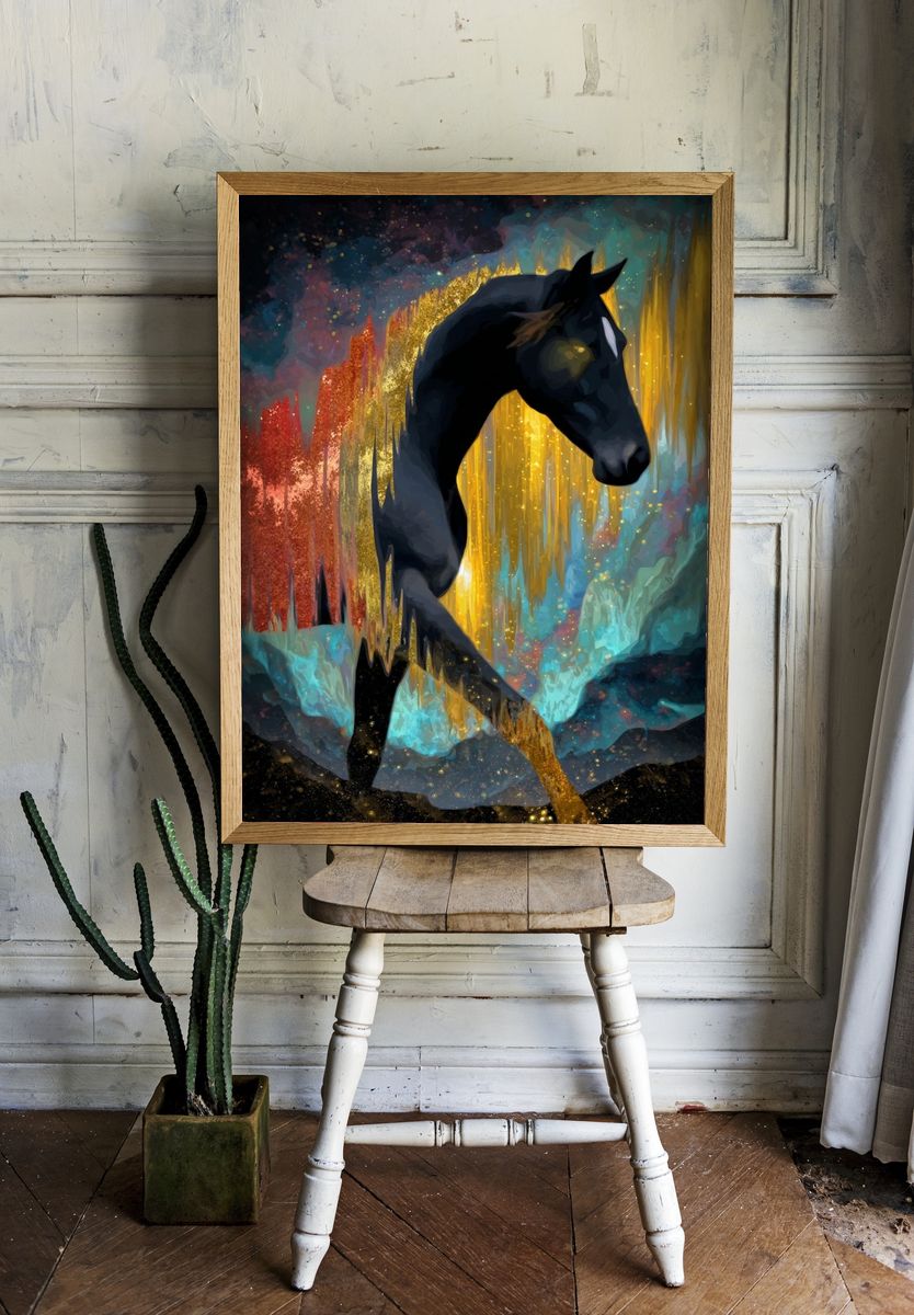 Black Horse Dreamscape Illustration Poster. room preview
