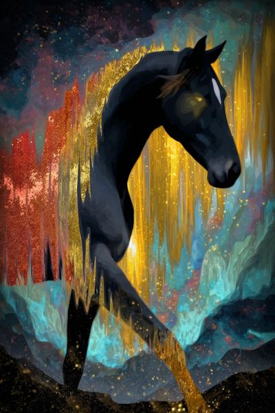 Black Horse Dreamscape Illustration Poster. poster