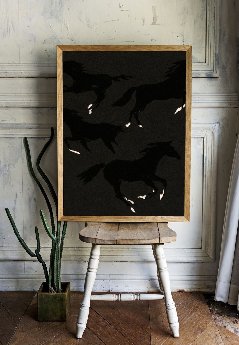 Galloping Horses Black-White Poster. room preview