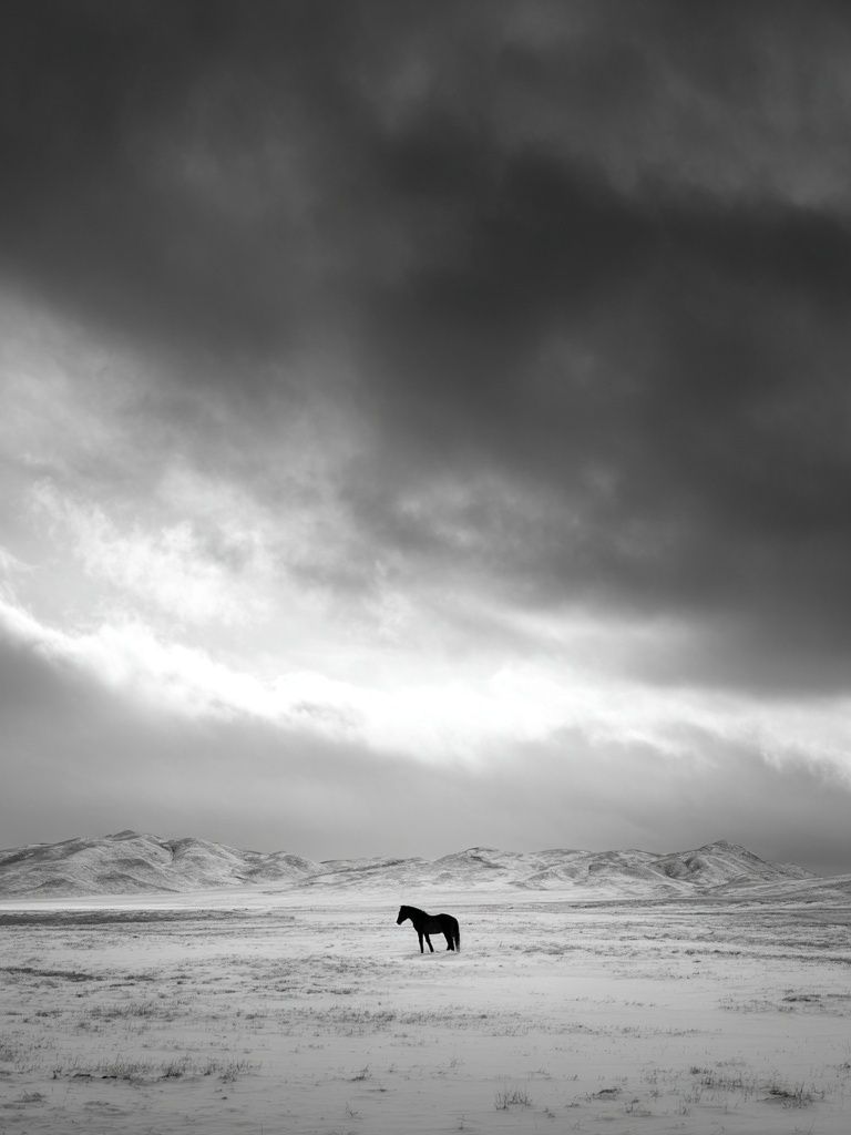 Solitary Horse in Snowy Landscape Poster. poster detail