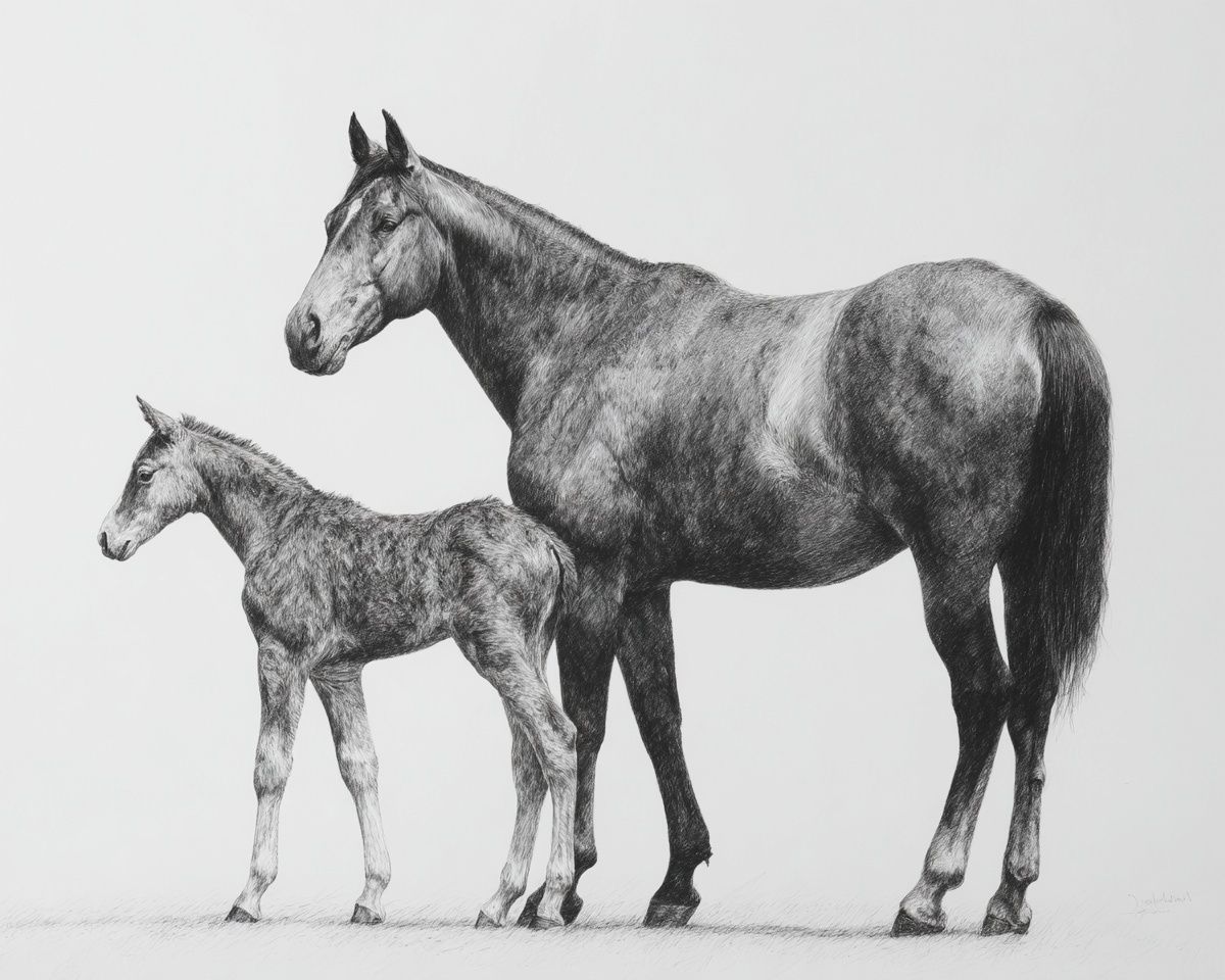 Horse and Foal Sketch Poster. poster — animals art