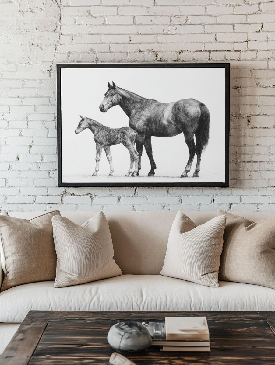 Horse and Foal Sketch Poster. — room view 1