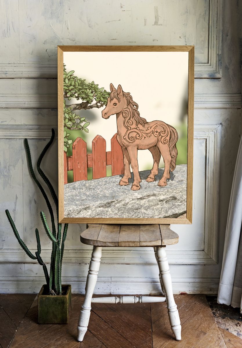 Decorative Horse Illustration Poster. — room view 1