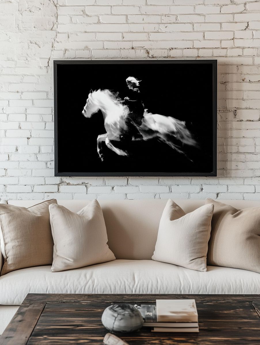 Galloping Horse Black-White Poster. — room view 1