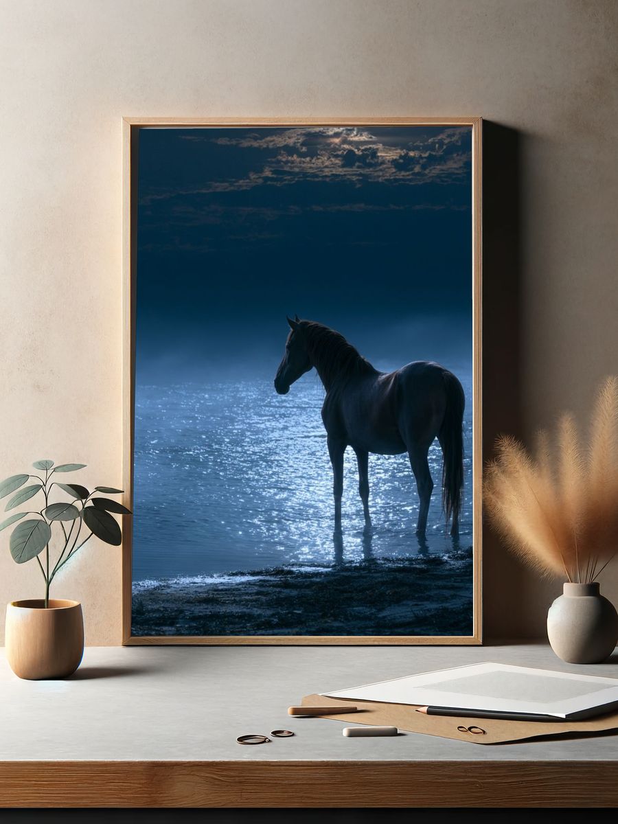 Moonlit Horse by the Water Poster. — room view 2